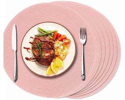 Placemats Set van 6 - Placemats - Elegante Tafeldecoratie - Onderzetter - Diameter 38 cm - Rond - Hitte bestendig - Luxe uitstraling- antislip - geweven - roze
