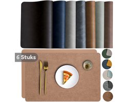 Placemats, set van 6 – Wasbaar, antislip, dubbelzijdig te gebruiken kunstleer, hittebestendig, 45 x 30 cm voor keuken & eettafel