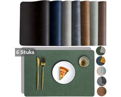 Placemats, set van 6 – Wasbaar, antislip, placemat voor eettafel dubbelzijdig te gebruiken kunstleer, leren placemats hittebestendig, 45 x 30 cm voor keuken eettafel, eettafel set