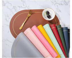 Placemats - Tafeldecoratie - Ovale placemats - Groen en blauw - Afwasbaar - Antislip - Hittebestendig - Geschikt voor eettafel - Leer - 6 stuks 45 cm x 30 cm placemats.