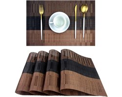 Placemats - Tafelmatten - TENZHVXI® - 4 Stuks - Hittebestendig En Afwasbaar - Antislip Geweven Design - 45x30 Cm Pvc Polyester Bruin - Set Van 4 Stuks - Voor Eettafel Keuken En Terras