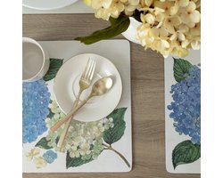 Placemats van kurk, 4-delige set, dikke kurk, placemats voor keuken en eettafel, gemakkelijk te reinigen placemats (30,5 x 40,6 cm, rechthoekig, set van 4, hortensia-bloemen)