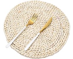 Placemats Zeegras - Onderzetters Tafel - Tafel Beschermen - Handgeweven Natuurlijk Materiaal - 35 cm Diameter - Natuurlijk