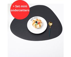 Placemats - zwart - 41 x 34 cm en 13 x 11 cm - beiden 4 Stuks - onderleggers - water afstotend - afneembaar - anti-slip