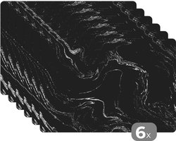 Placemats - Zwart - Wit - Structuur - Marmer - Placemat - Onderlegger - 45x30 cm - 6 stuks