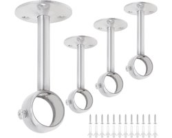 Plafondgordijnroedebeugels - 4-stuks - Maat XL - gordijnroedes 32 mm - Roestvrijstalen gordijnroedebeugels - Plafondgordijnroedehaken - Beugels voor kastbuizen - Steunpluggen voor geleiderails - Keukenbeugels voor ophangstangen - Houders
