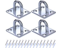 Plafondhaak - roestvrij staal - oogplaat - rubberen stoppen - schroeven - voor yoga - bokszak - schommel - hangmat - trainingsriem - M5 oogplaat - wandhaak - ooghouder - 4-gaats - roestvrij 304