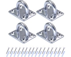 Plafondhaak - roestvrij staal - oogplaat - rubberen stoppen - schroeven - voor yoga - bokszak - schommel - hangmat - trainingsriem - M8 oogplaat - wandhaak - ooghouder - 4-gaats - roestvrij 304