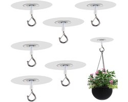 Plafondhaken, 6 stuks, extra zware zelfklevende plafondhaken voor hangende planten, zelfklevende plakkeimeter voor buitenplafondhanger, geen boor en geen schroef, roestvrijstalen kleverige ogen
