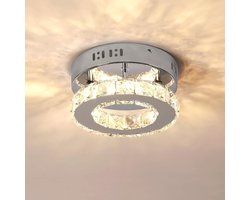 Plafondlamp - 20cm - Klein - 12W - LED - Kristallen - Ronde - Inbouwverlichting Kroonluchter - Zilveren - Warm Wit - 3000K - Voor Slaapkamer, Hal, Keuken, Eetkamer