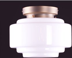 Plafondlamp | 25 cm | art deco met bronzen armatuur | E27 | brons wit | glas metaal | art deco retro romantische sfeerverlichting