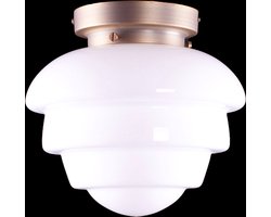 Plafondlamp | 25 cm | Art Deco met bronzen armatuur | E27 | brons wit | glas metaal | art deco retro romantische sfeerverlichting
