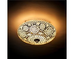 Plafondlamp | 25 cm | Oosterse plafondlampen 25cm | 2 lichts | E14 | grijs transparant wit | glas metaal | oosters