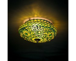 Plafondlamp | 25 cm | oosterse plafondlampen 25cm | 2 lichts | E14 | groen | glas en metaal | oosters