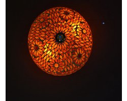 Plafondlamp | 25 cm | oosterse plafondlampen 25cm | 2 lichts | E14 | oranje rood | glas metaal | oosters