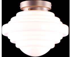 Plafondlamp | 30 cm | art deco met bronzen armatuur | E27 | brons wit | glas metaal | art deco verlichting