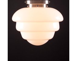 Plafondlamp | 30 cm | art deco met stalen armatuur | E27 | grijs staal wit | glas metaal | art deco retro romantische sfeer verlichting