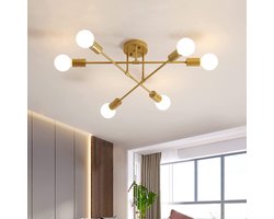 plafondlamp , 6 lampen, retro plafondlamp, 6 x E27-fitting, vintage , design, moderne kroonluchter, metaal, industriële plafondverlichting voor woonkamer, slaapkamer, eetkamer, restaurant, goud