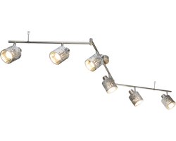Plafondlamp 6-vlam spot strip zwenkbare woonkamerlamp, metaal fluweel zilver, 6x E14 LxH 145x18 cm