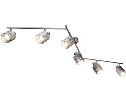 Plafondlamp 6-vlam spot strip zwenkbare woonkamerlamp, metaal fluweel zilver, 6x E14 LxH 145x18 cm