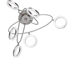 Plafondlamp dimbaar LED plafondlamp woonkamer met beweegbare spots, mat nikkel, 6x 4.5W 6x 320lm warm wit, LxH 60 x 30 cm Wofi 9295.06.64.6100
