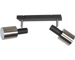 Plafondlamp Fjorgard 4849ZW - 2-lichts stoere zwarte metalen spot - Anne Light Home, perfect voor binnengebruik met draaibare en kantelbare lichtpunten