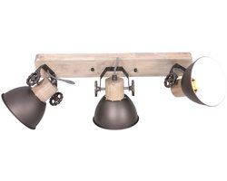 Plafondlamp Gearwood 2133A, Antraciet, Metaal en Hout, Draaibaar en Kantelbaar, E27 Fitting, Mexlite
