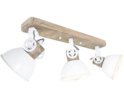 Plafondlamp Gearwood 2133W Wit E27 - Draaibaar en kantelbaar, van metaalmateriaal met houten accenten, Diameter 15 cm, Hoogte 19 cm - Mexlite