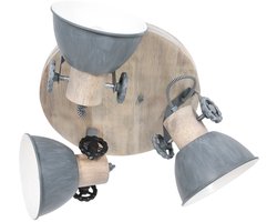 Plafondlamp Gearwood 3063GR Grijs Hout Metaal Draaibaar en Kantelbaar - Mexlite - Landelijk Stijl, Diameter 15cm, Hoogte 19cm