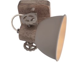 Plafondlamp Gearwood 7968TA – Draaibaar en kantelbaar met taupe metalen en houten details, geschikt voor E27 lichtbron, compact ontwerp (kapdiameter 15 cm, hoogte 19 cm) - Mexlite