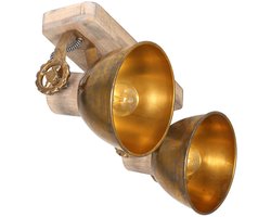 Plafondlamp Gearwood 7969BR Brons E27 fitting - Hout & Metaal, Draaibaar en Kantelbaar, 15 cm Diameter, 19 cm Hoog, Landelijke Stijl, Mexlite