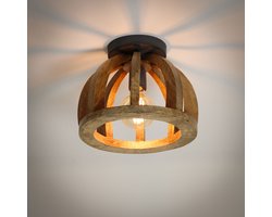 Plafondlamp gebogen houten spijl | Ø 30 cm | 1 lichts | massief mango hout naturel | modern / landelijk design