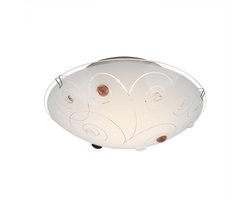 Plafondlamp glazen kap plafondlamp 1-vlam woonkamerverlichting opaal met decoratieve stenen, metalen chromen lijnen, 1x LED 8 watt 640 lm, D 25 cm