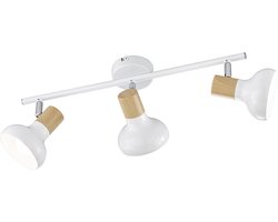 Plafondlamp hout 3 spots wit 3 spots met draaibare spots, metaal hout, 3x E14, LxBxH 49x13x16 cm, WOFI 775503069000