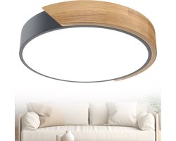 Plafondlamp hout LED-plafondlamp hout Moderne plafondlampen Rond Lampen Plat Woonkamerlamp Slaapkamerlamp Lamp hout voor hal Keuken Lounge Balkon - Grijs frame - 48W Koud wit