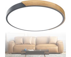Plafondlamp hout LED-plafondlamp hout Moderne plafondlampen Rond Lampen Plat Woonkamerlamp Slaapkamerlamp Lamp hout voor hal Keuken Lounge Balkon - Grijs frame - 96W Koud wit