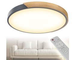 Plafondlamp hout LED-plafondlamp hout Moderne plafondlampen Ronde lampen Plat Woonkamerlamp Slaapkamerlamp Lamp hout voor keuken Lounge - Grijs frame - 96W Dimbare Met afstandsbediening