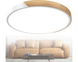 Plafondlamp hout LED-plafondlamp hout Moderne plafondlampen Ronde lampen Platte lampen Woonkamerlamp Slaapkamerlamp Lamp hout voor hal Keuken Lounge Balkon - Wit frame - 96W Koud wit