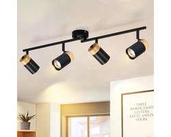 Plafondlamp hout zwart 4 vlammen GU10 LED - Draaibare spot voor woonkamer, slaapkamer en keuken