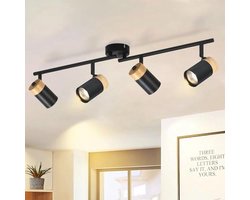 Plafondlamp hout zwart 4 vlammen GU10 LED - Draaibare spot voor woonkamer, slaapkamer en keuken