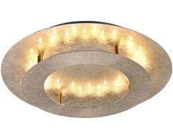 Plafondlamp in goudkleurig staal rond met verlichte ring, 1x LED printplaat 18 watt 1260 lumen warm wit, diameter 40 cm, woonkamer eetkamer slaapkamer hal foyer