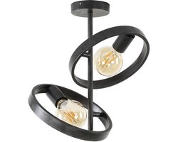 Plafondlamp Industrieel Circular - Plafond Lamp voor Slaapkamer / Woonkamer / Eetkamer met 2 Ringen - Donkergrijze Industriele / Modern Plafonnière met Warm Licht (42x37 cm)