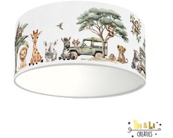 Plafondlamp Jungle Jeep dieren-sfeerverlichting-kinderkamer-incl diffuser-safari-babykamer-lamp-incl plafondfitting