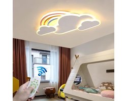 Plafondlamp Kinderkamer - Regenbooglamp Wolk - Kinderkamer Verlichten - Dimbaar met Afstandsbediening - 63x31x5cm - Wit