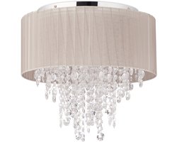 plafondlamp kristal - lampenkap organza - G9-fitting - 5-lichts - 39x39,5 cm - grijs-zilver
