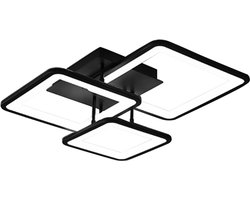 Plafondlamp – LED – 56W – 3 Kleurstanden – Mat Zwart – Vierkant Design – 48×48 cm – Woonkamer & Slaapkamer