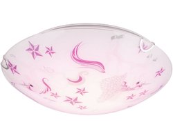 Plafondlamp LED kinderlamp meisje kinderkamer rond, glazen eenhoorn sterren wit roze, 16W 960lm warm wit, D 30 cm
