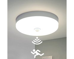 Plafondlamp met Bewegingsmelder en Schemersensor - Waterdicht IP56 - Neutraal Wit 4000K - Vierkant Plafondlicht voor Badkamer - 30W - 2400Lm - LED - Keuken Veranda Garage - Buiten - 25 * 25 * 4Cm