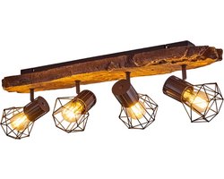 Plafondlamp natuurlijk e27 4 lamps - plafondlamp binnen natuurlijk hout zwart bruin - plafondlamp langwerpig met ronde spots - plafondlamp 4 lamps modern natuurlijk - plafondlamp retro vintage - plafondlamp draaibaar - plafondlamp met lichteffect