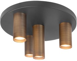 Plafondlamp Perugia | 4 lichts | brons / zwart | H 17 cm | Ø 5,5 cm | Ø 35 cm | 4 x GU10 fitting | eetkamer / keuken / woonkamer / slaapkamer / hal | modern / klassiek / sfeervol design | max 4 x 5 Watt | neerwaartse spotlight